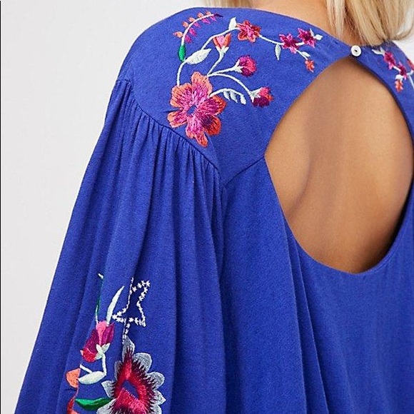 Free People Blue Lita Embroidered Blouse - Picture 3 of 4